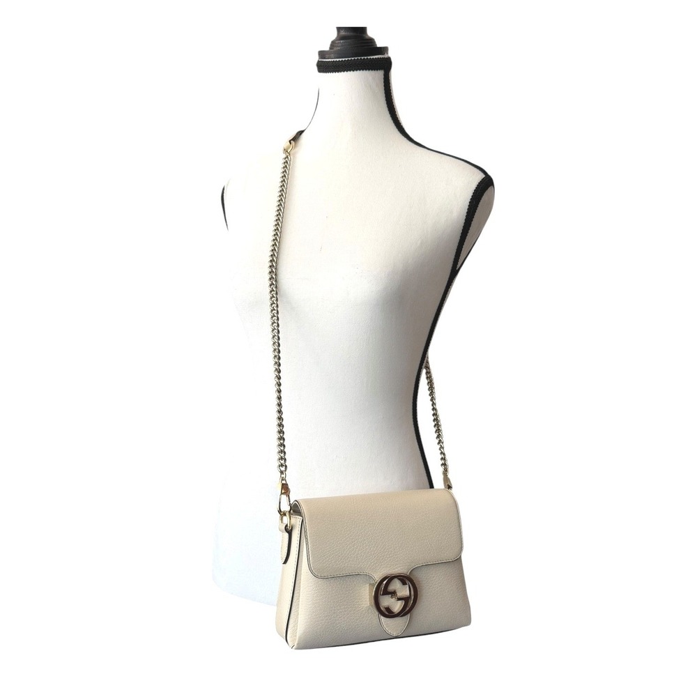 Gucci Interlocking G Dollar Calfskin Chain Crossbody Bag Cream White Dust Bag